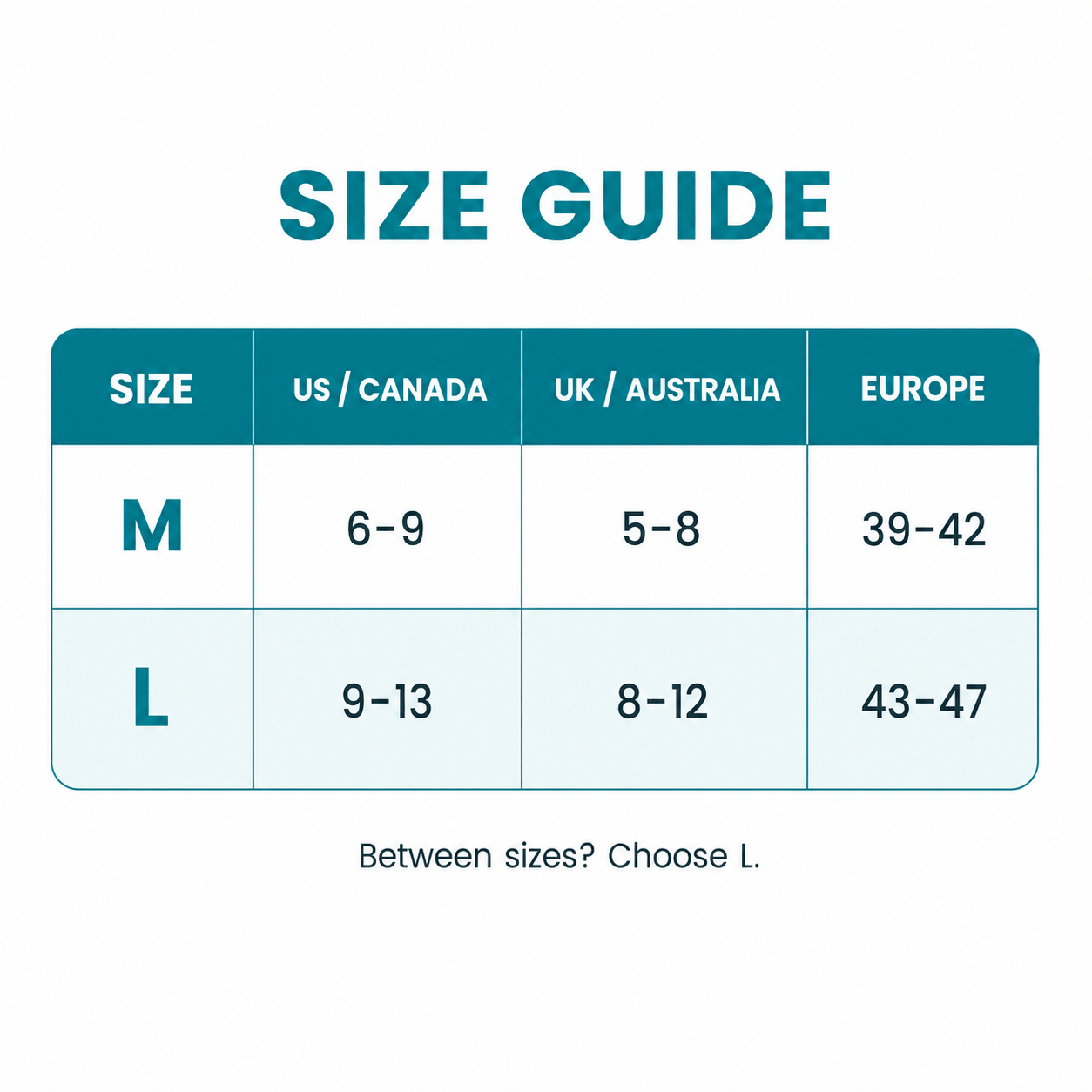 V-Socks size chart